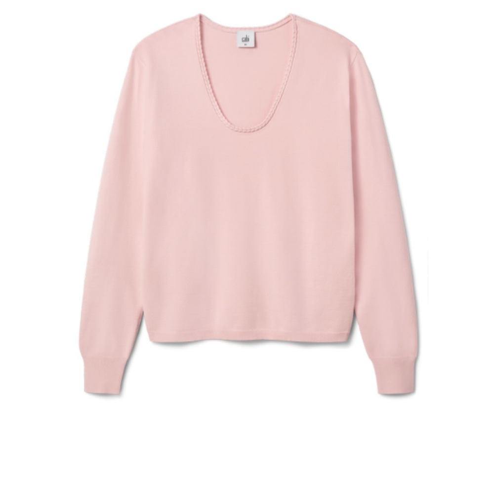 SPRING FRESHCabi 2025 Pink Women's Long Sleeve, Vneck Sweater. Braid trim. Soft!